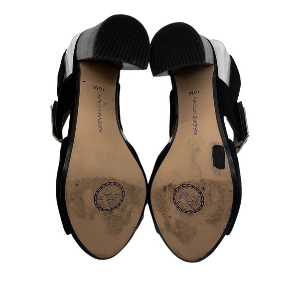 Adrienne Vittadini Black Galeith Bog Buckle Stacked Heel Sandals Size 10 Women’s - Picture 9 of 10